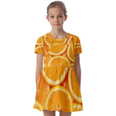 Oranges Textures, Close-up, Tropical Fruits, Citrus Fruits, Fruits Kids  Short Sleeve Pinafore Style Dress by nateshop