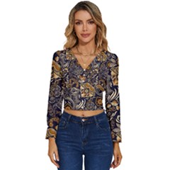 Paisley Texture, Floral Ornament Texture Long Sleeve V-neck Top by nateshop