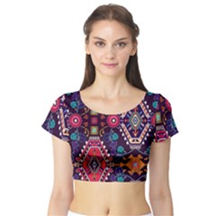 Pattern, Ornament, Motif, Colorful Short Sleeve Crop Top by nateshop