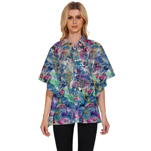 Abstract Confluence Women s Batwing Button Up Shirt by kaleidomarblingart