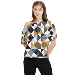 Pattern Tile Squares Triangles Seamless Geometry One Shoulder Cut Out T-shirt