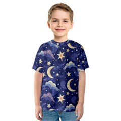 Night Moon Seamless Background Stars Sky Clouds Texture Pattern Kids  Sport Mesh T-shirt