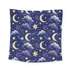 Night Moon Seamless Background Stars Sky Clouds Texture Pattern Square Tapestry (small)
