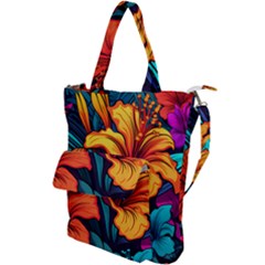 Hibiscus Flowers Colorful Vibrant Tropical Garden Bright Saturated Nature Shoulder Tote Bag