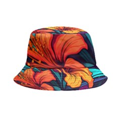 Hibiscus Flowers Colorful Vibrant Tropical Garden Bright Saturated Nature Inside Out Bucket Hat by Maspions