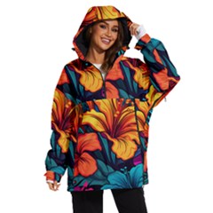 Hibiscus Flowers Colorful Vibrant Tropical Garden Bright Saturated Nature Women s Ski And Snowboard Waterproof Breathable Jacket by Maspions