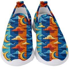 Clouds Stars Sky Moon Day And Night Background Wallpaper Kids  Slip On Sneakers