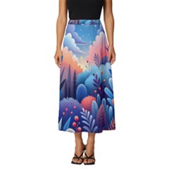 Nature Night Bushes Flowers Leaves Clouds Landscape Berries Story Fantasy Wallpaper Background Sampl Classic Midi Chiffon Skirt