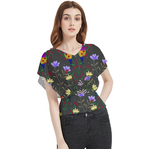 Bird Flower Plant Nature Butterfly Chiffon Blouse by Maspions