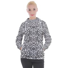 Monochrome Maze Design Print Women s Hooded Pullover by dflcprintsclothing