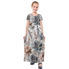 Vintage Floral Elegance Kids  Short Sleeve Maxi Dress