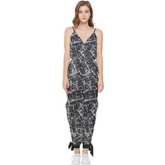 Rebel Life: Typography Black And White Pattern Sleeveless Tie Ankle Chiffon Jumpsuit
