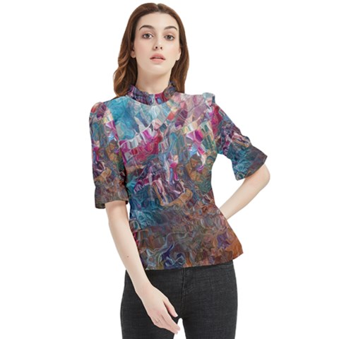 Straight Blend Module I Liquify 19-3 Color Edit Frill Neck Blouse by kaleidomarblingart