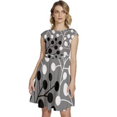 Abstract Nature Black White Cap Sleeve High Waist Dress by Maspions