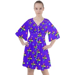 Abstract Background Cross Hashtag Boho Button Up Dress