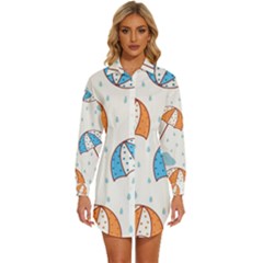 Rain Umbrella Pattern Water Womens Long Sleeve Shirt Dress