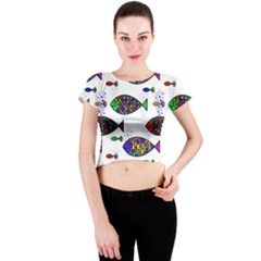 Fish Abstract Colorful Crew Neck Crop Top by Maspions