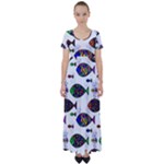 Fish Abstract Colorful High Waist Short Sleeve Maxi Dress