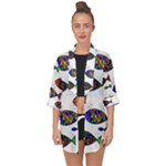 Fish Abstract Colorful Open Front Chiffon Kimono