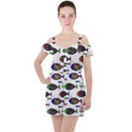 Fish Abstract Colorful Ruffle Cut Out Chiffon Playsuit