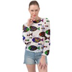 Fish Abstract Colorful Banded Bottom Chiffon Top