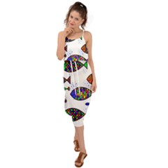 Fish Abstract Colorful Waist Tie Cover Up Chiffon Dress