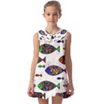 Fish Abstract Colorful Kids  Pilgrim Collar Ruffle Hem Dress