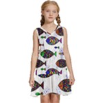 Fish Abstract Colorful Kids  Sleeveless Tiered Mini Dress