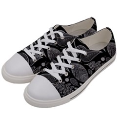 Leaves Flora Black White Nature Men s Low Top Canvas Sneakers by Maspions