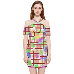 Pattern-repetition-bars-colors Shoulder Frill Bodycon Summer Dress