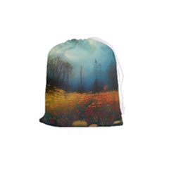 Wildflowers Field Outdoors Clouds Trees Cover Art Storm Mysterious Dream Landscape Drawstring Pouch (medium) by Posterlux