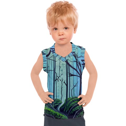 Nature Outdoors Night Trees Scene Forest Woods Light Moonlight Wilderness Stars Kids  Sport Tank Top by Posterlux