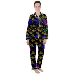 Pattern Repetition Snail Blue Women s Long Sleeve Satin Pajamas Set	