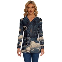 Starry Sky Moon Space Cosmic Galaxy Nature Art Clouds Art Nouveau Abstract Long Sleeve Drawstring Hooded Top by Posterlux
