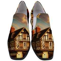Village House Cottage Medieval Timber Tudor Split Timber Frame Architecture Town Twilight Chimney Women Slip On Heel Loafers by Posterlux