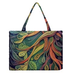 Outdoors Night Setting Scene Forest Woods Light Moonlight Nature Wilderness Leaves Branches Abstract Zipper Medium Tote Bag by Posterlux