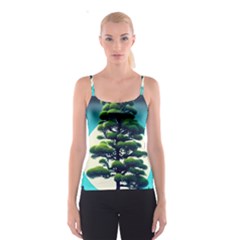 Pine Moon Tree Landscape Nature Scene Stars Setting Night Midnight Full Moon Spaghetti Strap Top by Posterlux