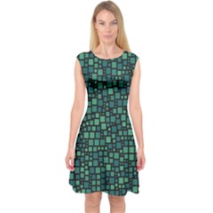 Squares Cubism Geometric Background Capsleeve Midi Dress by Maspions