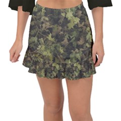 Green Camouflage Military Army Pattern Fishtail Mini Chiffon Skirt