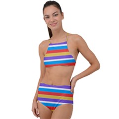 Stripes Pattern Design Lines Halter Tankini Set