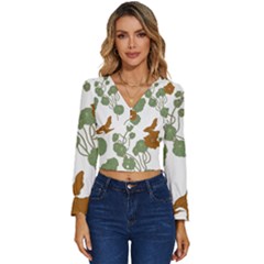 Nasturtium Flowers Plant Leaves Long Sleeve V-neck Top by Maspions