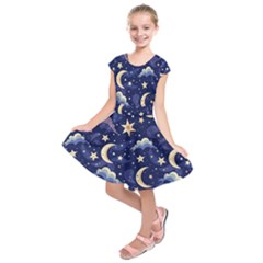 Night Moon Seamless Kids  Short Sleeve Dress
