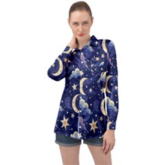 Night Moon Seamless Long Sleeve Satin Shirt