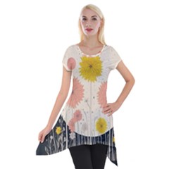 Space Flowers Universe Galaxy Short Sleeve Side Drop Tunic