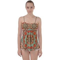 Mandala Floral Decorative Flower Babydoll Tankini Top by Maspions