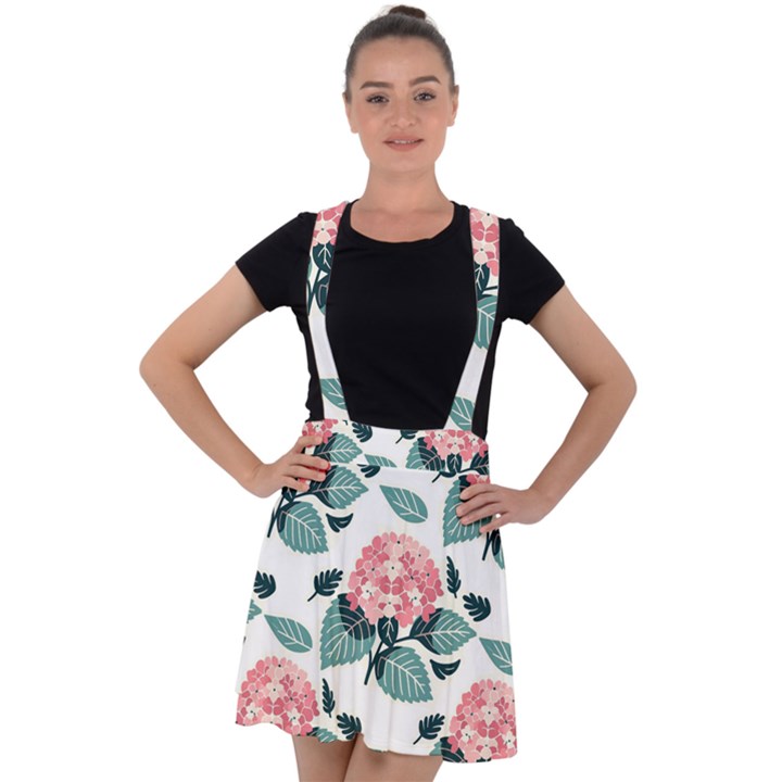 Flowers Hydrangeas Velvet Suspender Skater Skirt