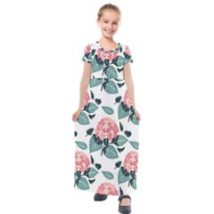 Flowers Hydrangeas Kids  Short Sleeve Maxi Dress by Maspions