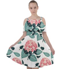 Flowers Hydrangeas Cut Out Shoulders Chiffon Dress