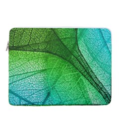 3d Leaves Texture Sheet Blue Green 16  Vertical Laptop Sleeve Case With Pocket by Cemarart