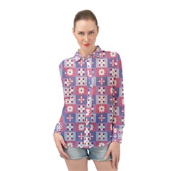 Flower Art Pattern Geometric Long Sleeve Chiffon Shirt